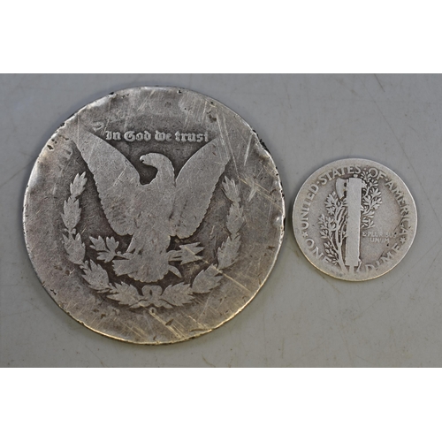 114 - USA Silver 1891 Dollar and a 1924 Silver Dime