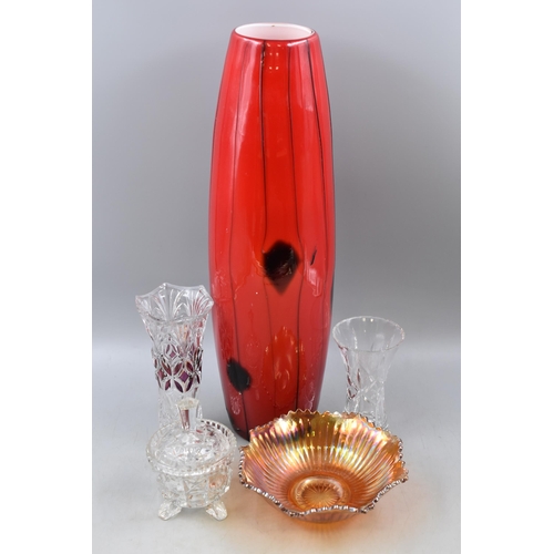 434 - A Selection of Glassware To Include Large Glass Floor Vase, Carnival Glass, Bon Bon Dish, And More. ... 