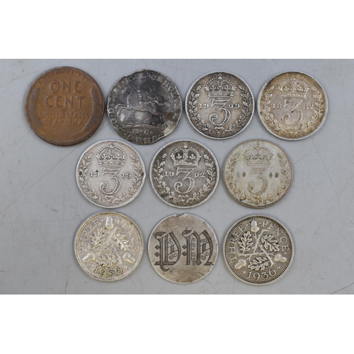 115 - Ten British and Foreign Coins (Mostly Silver)