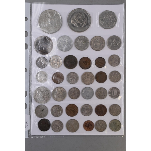 121 - Two Sheets of Mixed UK and Worldwide Coinage including 50 Pence's, Crowns and More