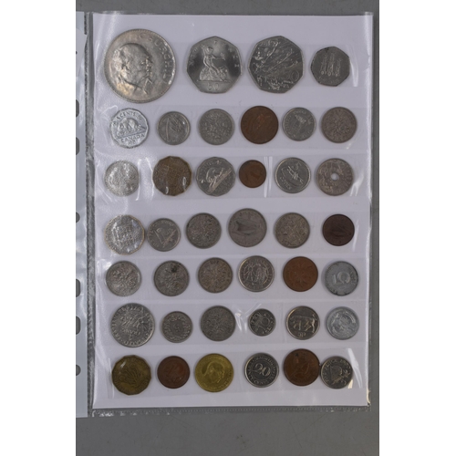 122 - Two Sheets of Mixed UK and Worldwide Coinage including 50 Pence's, Crowns and More