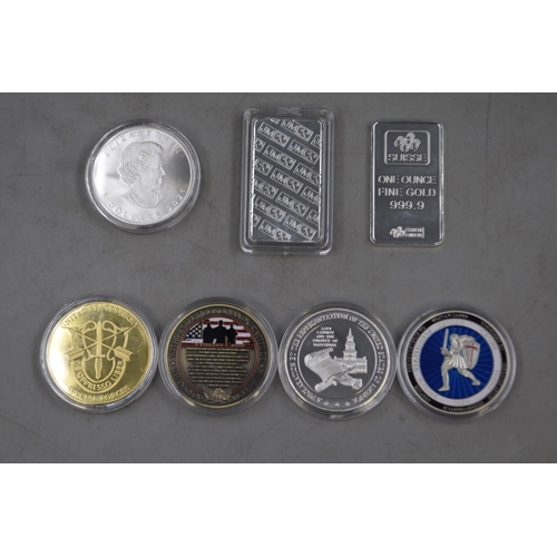 135 - A Selection of Commemorative Coins and Replica Silver Ingots and Coins