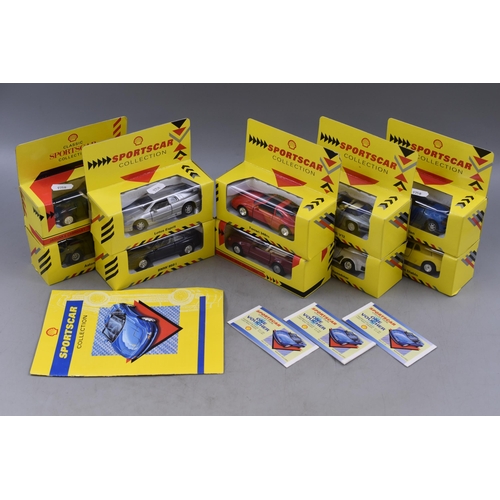 145 - A Large Selection of 1990's Shell Petrol Collectors Items. Includes Ten Boxed Diecast Cars, Vouchers... 