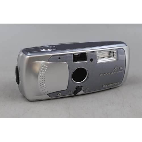 461 - Four film cameras, Olympus i-10 boxed in excellent condition, Vivitar 110 LFtele boxed in excellent ... 