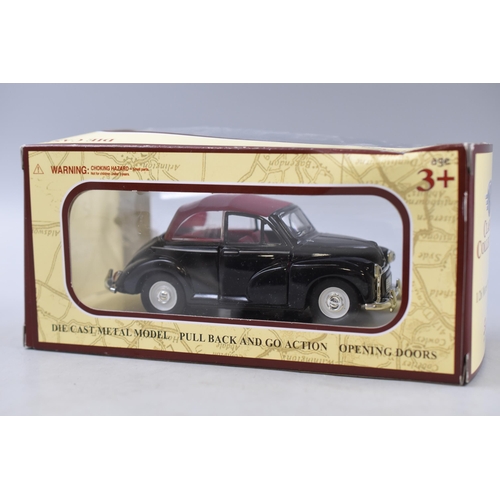 167 - Saico Die Cast Model Morris Minor 1000, Maroon Convertable Roof in up Position, Classic Collection, ... 