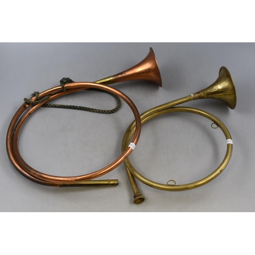 474 - Two Vintage Hunting Horns in Brass and Copper