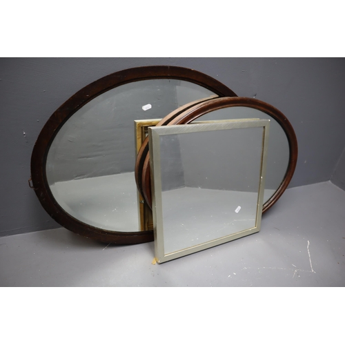 476 - Three Mirrors To Include Oval Wooden Framed Bevel Edged Mirror, And Two Others. One Frame AF