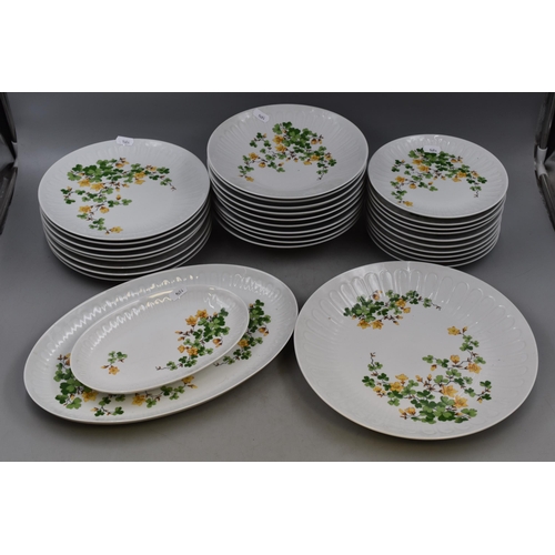 485 - Thirty One Pieces of German Henneberg Porzellan Yellow and Green Floral Plates