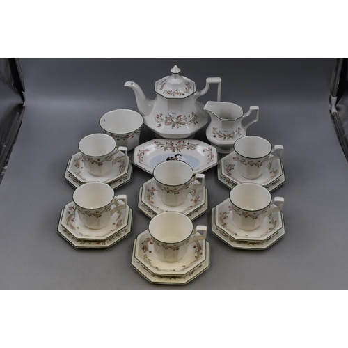 487 - A Twenty Two Piece Eternal Beau Tea Set. Includes Six Trios, Teapot, Milk Jug, Sugar Bowl, And Charl... 