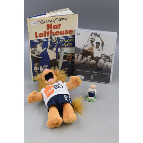 527 - Selection of Bolton Wanderers Ephemera to include Lofty The Lion, DVD 1958 Cup Final, Signed Nat Lof... 