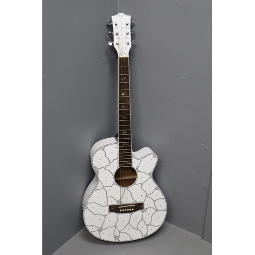 566 - A Martin Smith W401EBK Cutaway Acoustic Guitar, Painted White and Bejewelled By Previous Owner