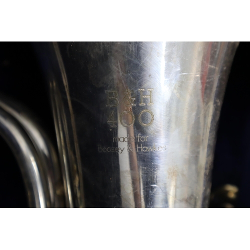 570 - A Boosey & Hawkes B&H 400 Silver Tone Four Valve Euphonium, In Case. See Pictures For Condit... 