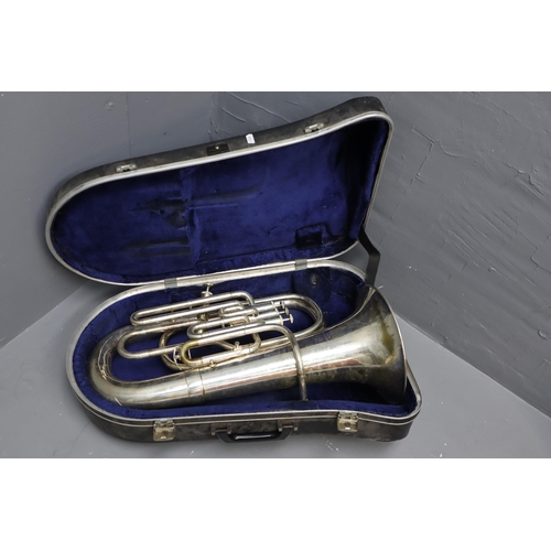 570 - A Boosey & Hawkes B&H 400 Silver Tone Four Valve Euphonium, In Case. See Pictures For Condit... 