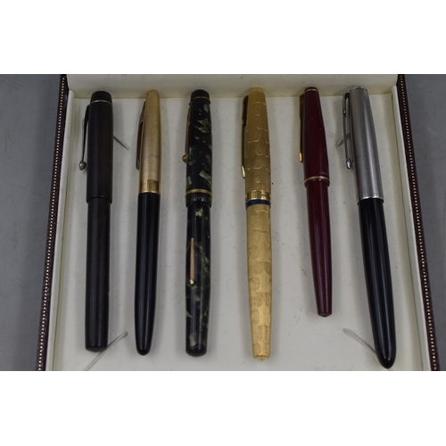 222 - Selection of 6 Vintage Fountain Pens Including Conrad Stewart, Wyvern, and Parker