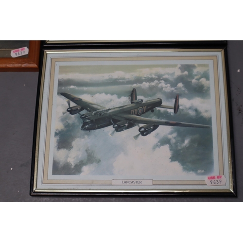 247 - Mixed lot of framed and Glazed pictures of Aroplanes to include Lancaster Bomber, Spitfire, Mosquito... 