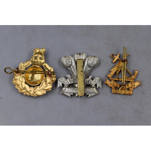 250 - Three Military Badges including Royal Navy Hood Battalion, Royal Marines and Leinster Regiment