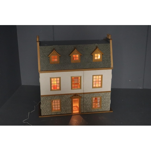 613 - Vintage Georgian Style Wooden Doll House with Lighting (Powers On When Tested) 32.5