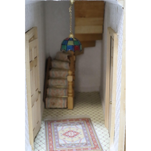 613 - Vintage Georgian Style Wooden Doll House with Lighting (Powers On When Tested) 32.5