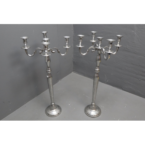 639 - Two Large Chrome Five Candle Candlesticks, Approx 30