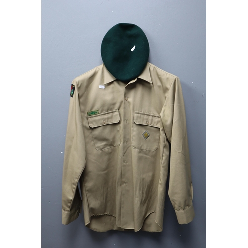 645 - South West Lancashire Explorer Scout Long Sleeve Shirt size 15 1/2 and A Beret