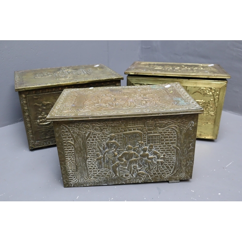 648 - Three Brass Covered Log Storage Boxes