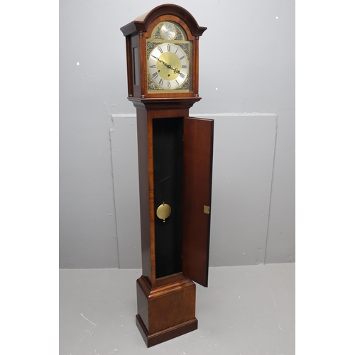 655 - Reproduction Tempus Fugit long case clock in a mahogany case stands 70