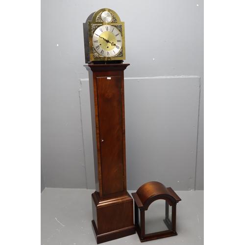 655 - Reproduction Tempus Fugit long case clock in a mahogany case stands 70