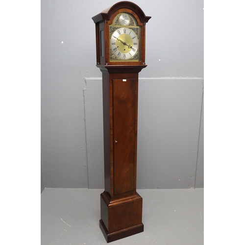 655 - Reproduction Tempus Fugit long case clock in a mahogany case stands 70