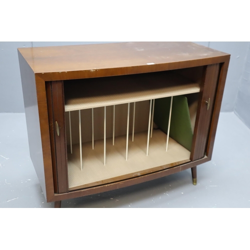 662 - Mid century tambour door record cabinet with shelf, measures 31