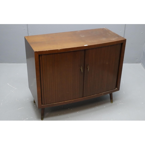 662 - Mid century tambour door record cabinet with shelf, measures 31