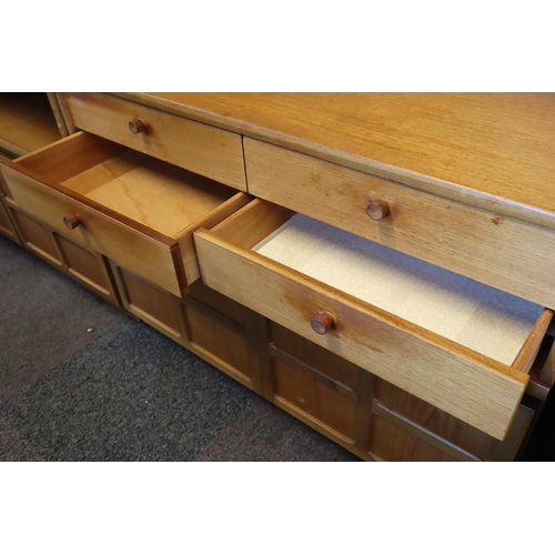 680 - Mid Century Teak Nathan Display Wall Unit with Four Drawers over a Two Door Cupboard Storage Topped ... 