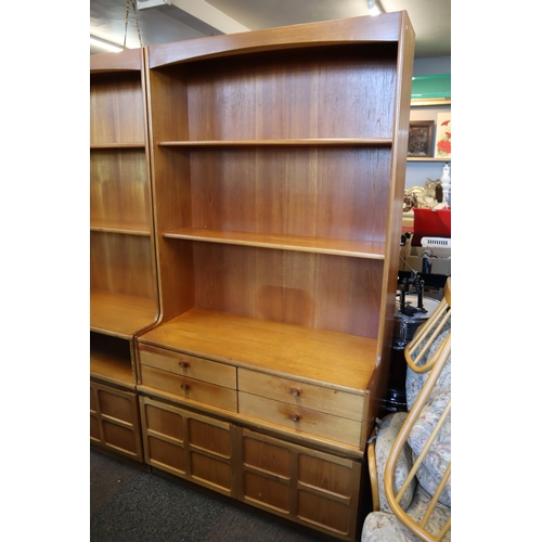 680 - Mid Century Teak Nathan Display Wall Unit with Four Drawers over a Two Door Cupboard Storage Topped ... 