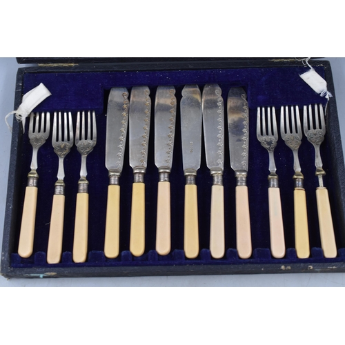 682 - Vintage Cased Cutlery Set with Silver Banding