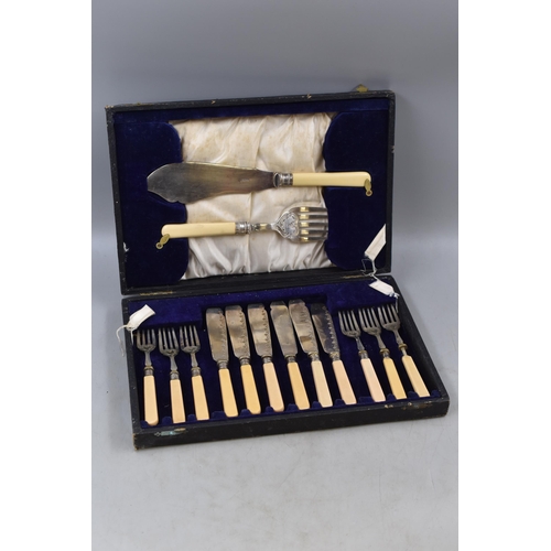 682 - Vintage Cased Cutlery Set with Silver Banding