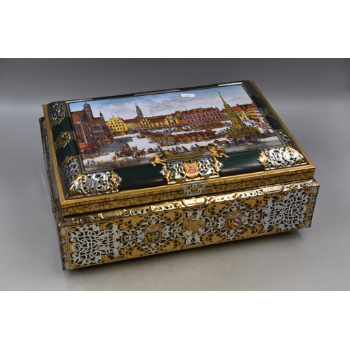 684 - A German Ornate Lebkuchen Schmidt Biscuit Tin Depicting Nuremberg Market, Approx 16.5