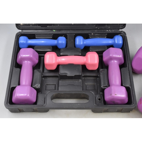 692 - Fitness Dumbell Set in plastic Storage Case (1 missing) plus Two 2kg Dumbells