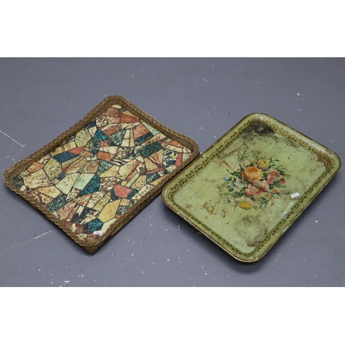 695 - Two Vintage Trays To Include Fold Out Roses and Tile Effect