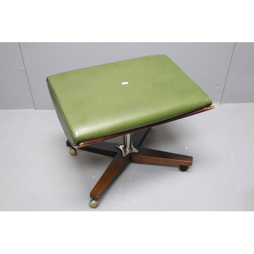 703 - G-plan 6251 foot stool with green leather covered cushion, measures 24