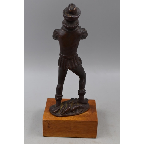 333 - Bronze Figure of The Pied Piper Standing on Wooden Plinth (11