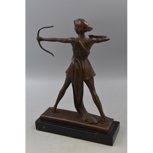 334 - Art Deco Signed Pierre Le Faguays Diana Nemorensis & Artemis Bronze Sculpture Standing on Marble... 