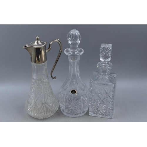 833 - Selection of 3 Cut-Glass Items including 2 Decanters and Claret Jug