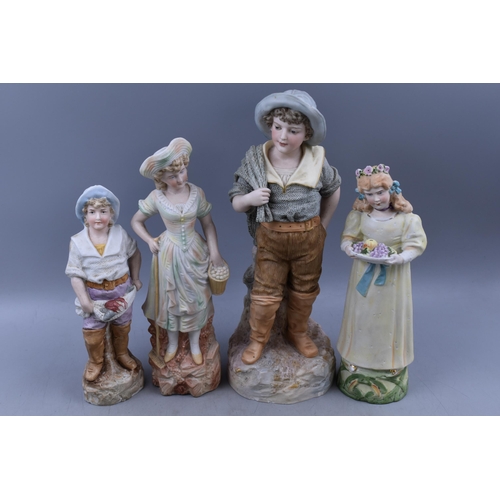 834 - Four Bisque Style Figurines (Tallest 14