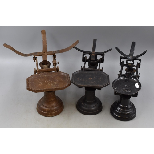 843 - Three Sets of Vintage Scales with Enemelled and Brass Trays