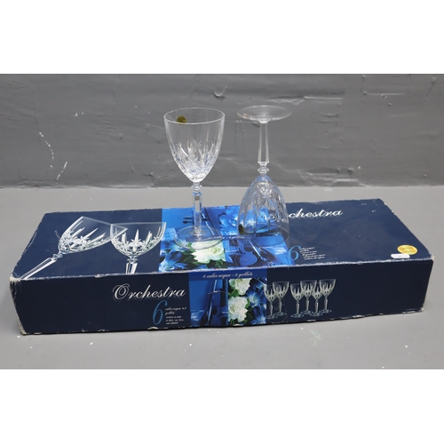 847 - Three Boxed Sets of Drinking Glasses, includes Orchestra Crystal Champagne Flute and Wine Glasses, T... 