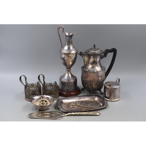 859 - Selection of Plated Ware Including Ewer, Coffee Pot, Arts and Crafts Style Milk Jug , Sugar Bowl, Ca... 