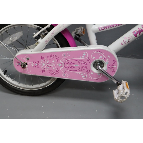 754 - Child's Pink and White Townsend Pandora Bicycle with basket