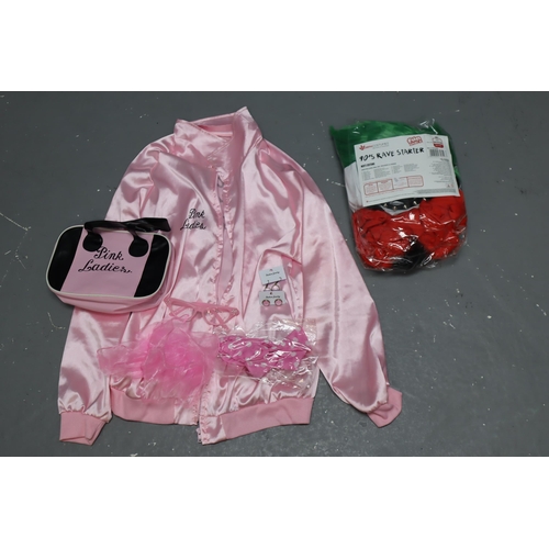 783 - Two Costumes To Include 90's Rave Starter Costume (Medium) and Grease Pink Lady Costume (XL) With Ac... 