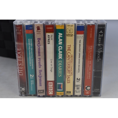 903 - Large selection of audio cassette tapes (50+) to include audio books, classical, compilations, James... 