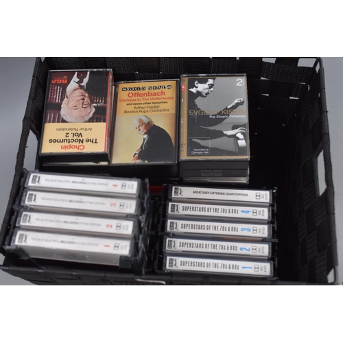 903 - Large selection of audio cassette tapes (50+) to include audio books, classical, compilations, James... 