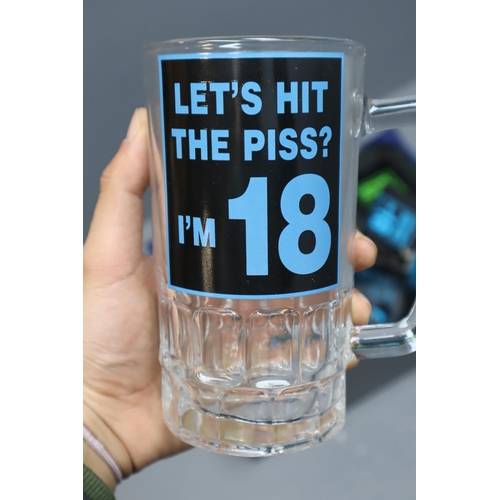 906 - Large Selection of New Boxed Novelty Pint Glasses (10 x Age 18 and 7 x Age 30)